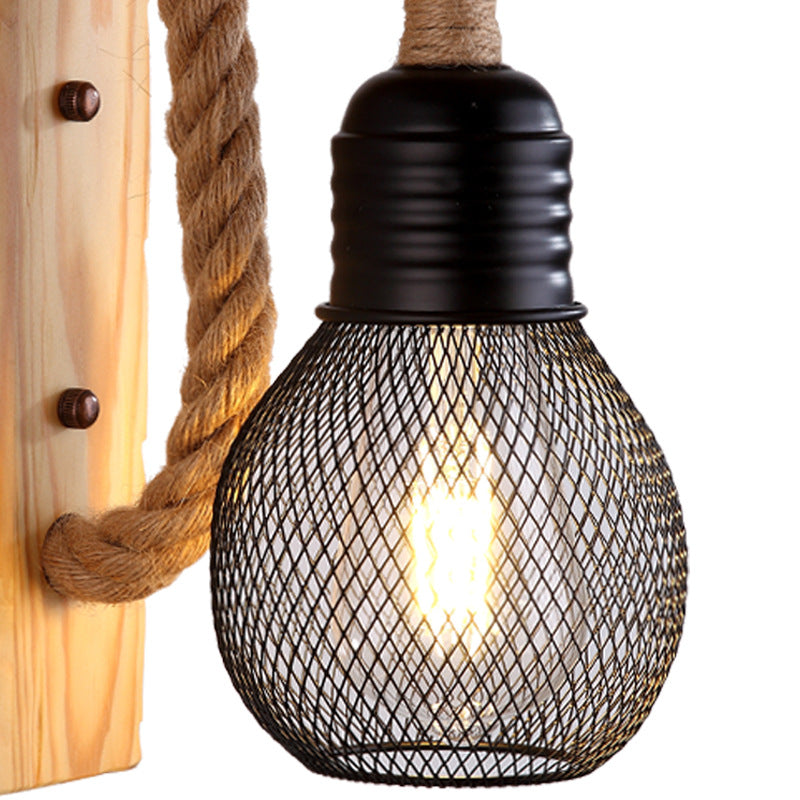 Wood Base Rope Hanging Lamp