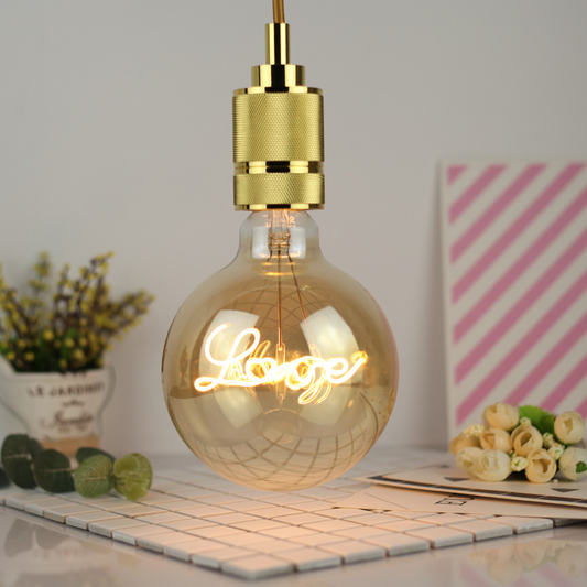 love filament bulb vintage lamp in a women's room