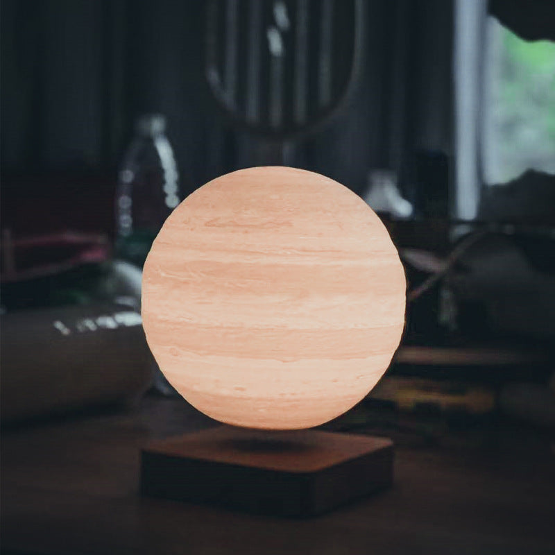 cool, unique moon lamp magnetic levitating in a room