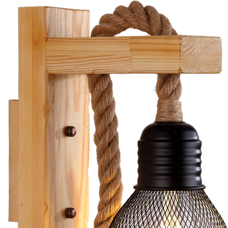 Wood Base Rope Hanging Lamp