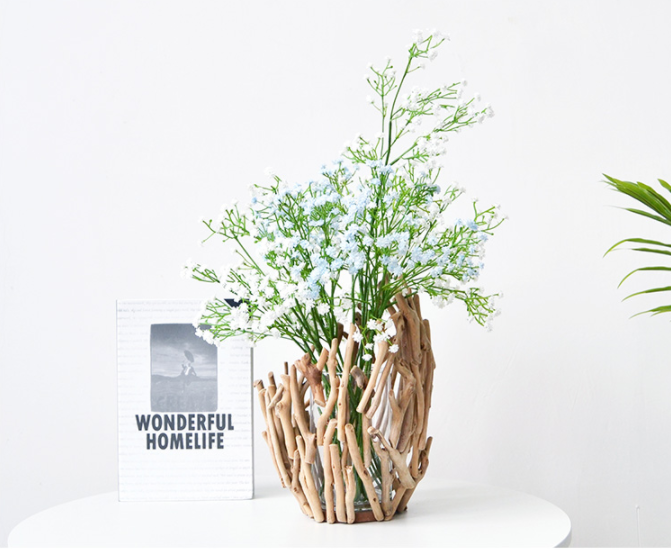 Boho Wood Plant Pot - Rustic Home Decor