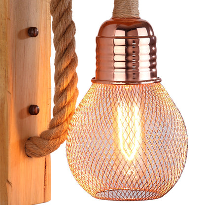 Wood Base Rope Hanging Lamp