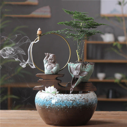 Ceramic Zen Living Tiny Buddha Waterfall - Unique Home Decor