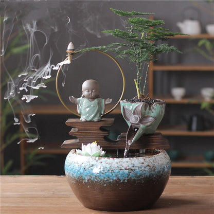 Ceramic Zen Living Tiny Buddha Waterfall - Unique Home Decor