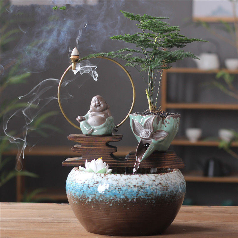 Ceramic Zen Living Tiny Buddha Waterfall - Unique Home Decor