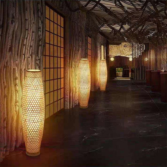 Asian Bamboo Long Lamp - Rustic Floor Lamps