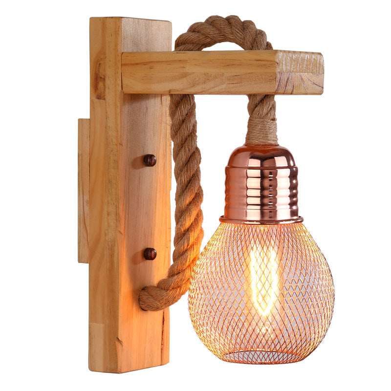 Wood Base Rope Hanging Lamp