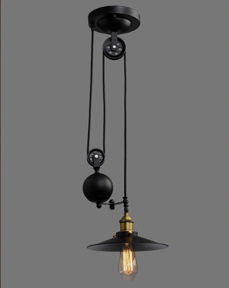 Vintage Iron Lifting Pulley Hanging Lamp