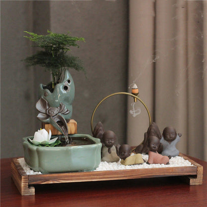 Ceramic Zen Living Tiny Buddha Waterfall - Unique Home Decor