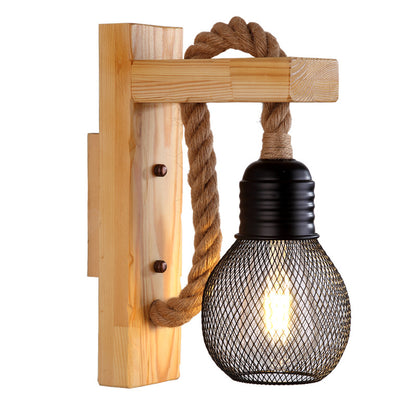 Wood Base Rope Hanging Lamp