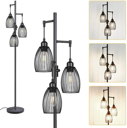 Triple Pendant Standing Floor Industrial Lamp