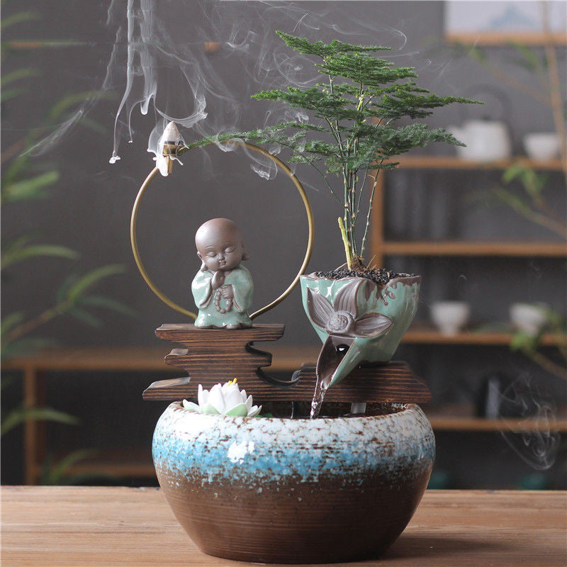 Ceramic Zen Living Tiny Buddha Waterfall - Unique Home Decor