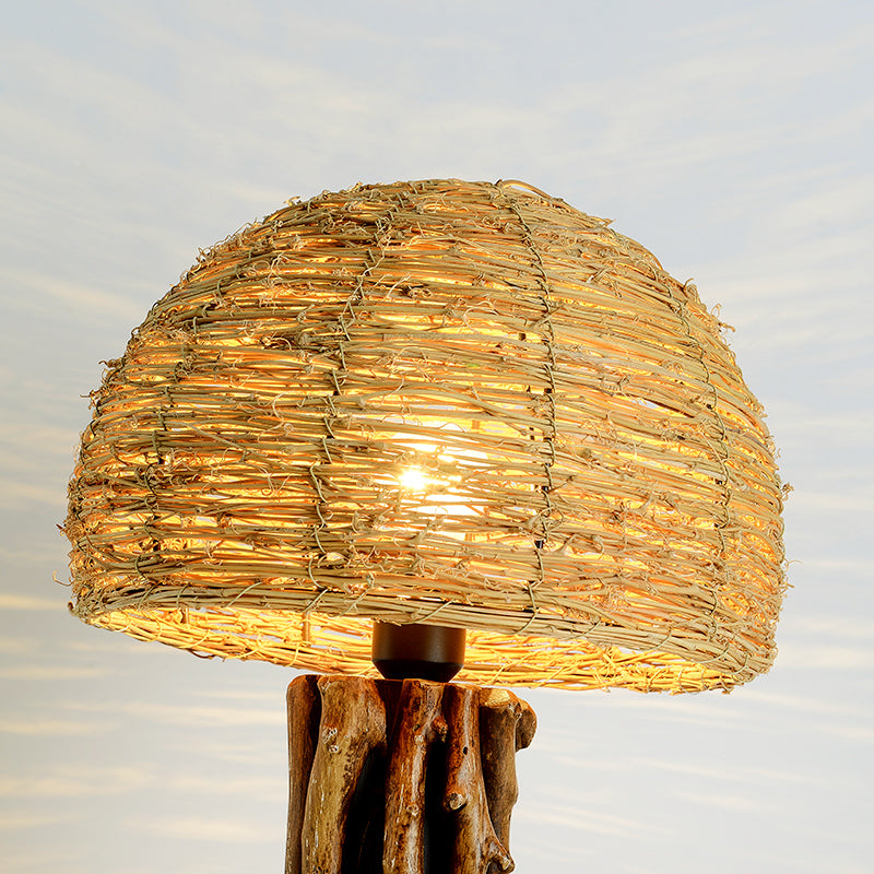 Rustic Wood Rattan Table Lamp