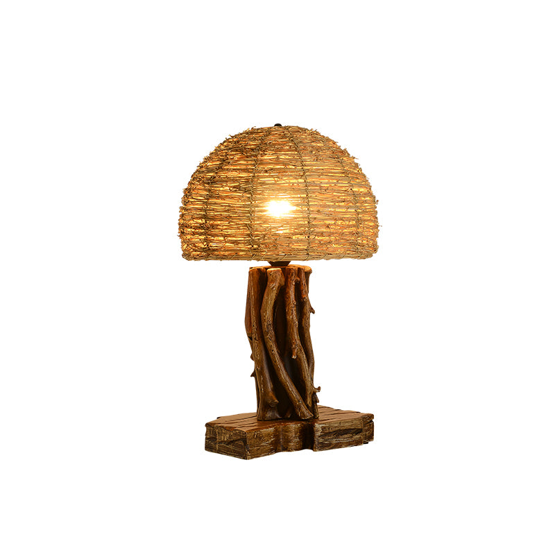 Rustic Wood Rattan Table Lamp