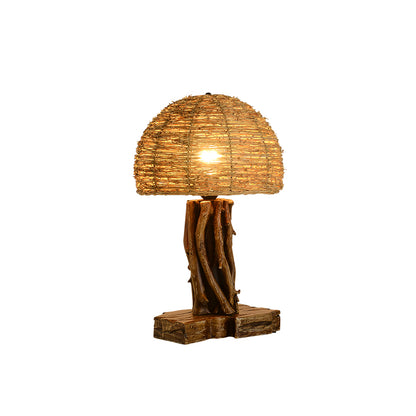 Rustic Wood Rattan Table Lamp