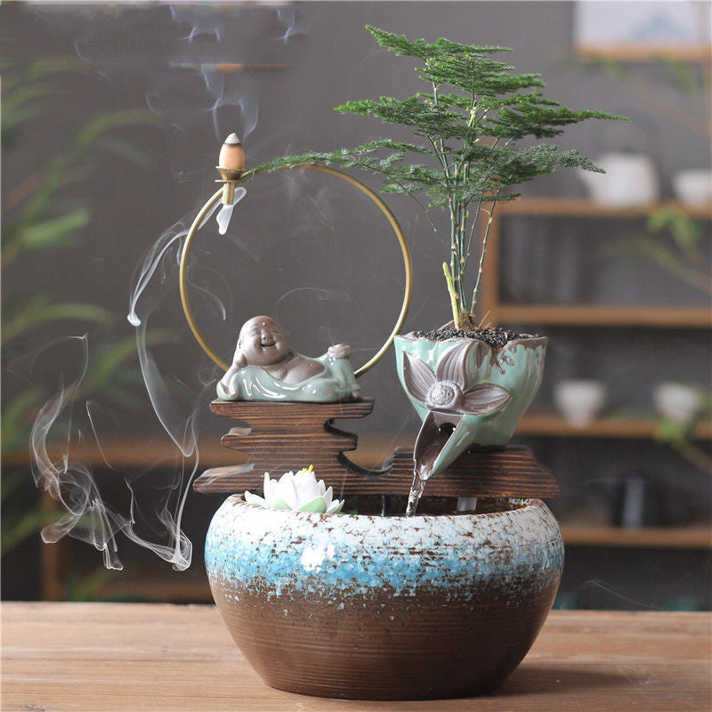 Ceramic Zen Living Tiny Buddha Waterfall - Unique Home Decor