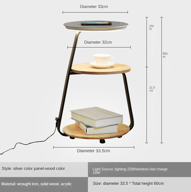 Wood Metal Phone Charging Table - Wood Coffee Table