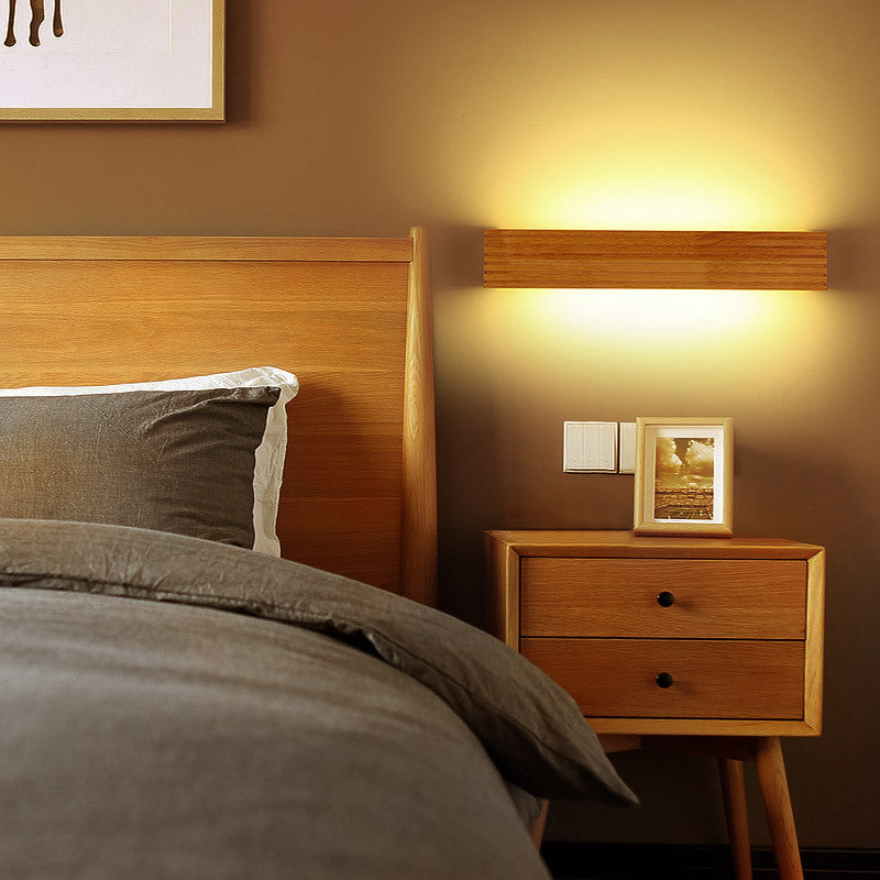 wooden wall lamp for bedroom bedside, warm light